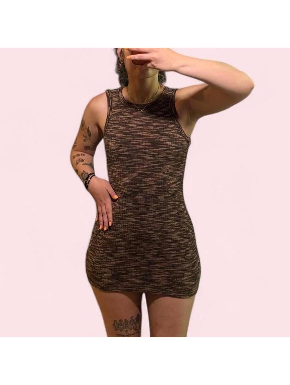 H&M Divided Brown Space-Dye Bodycon Mini Dress XS Sleeveless Knit Tank Dress